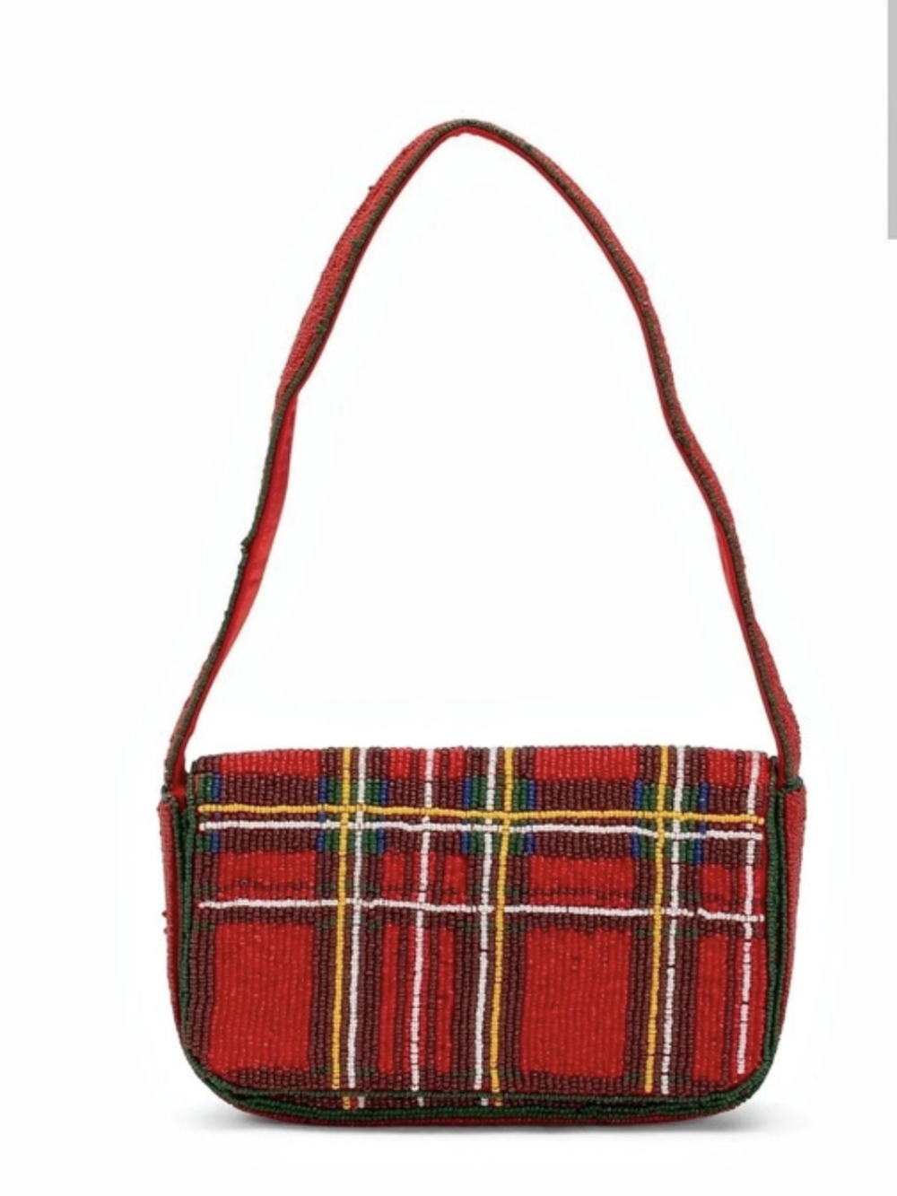 ❤️▪️Made In India ▪️ Beaded Shoulder Bag Plaid Red & Green